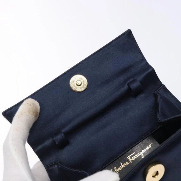 Salvatore Ferragamo Gancini Hand Bag Satin Navy Gold Auth 134768 - Picture 12 of 16